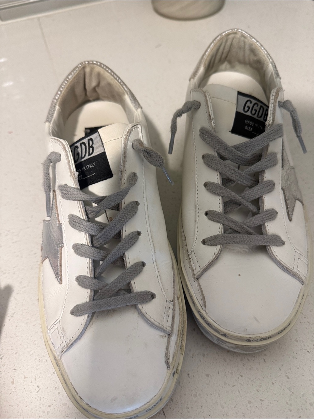Golden Goose White Sneakers with Gray Star & Laces